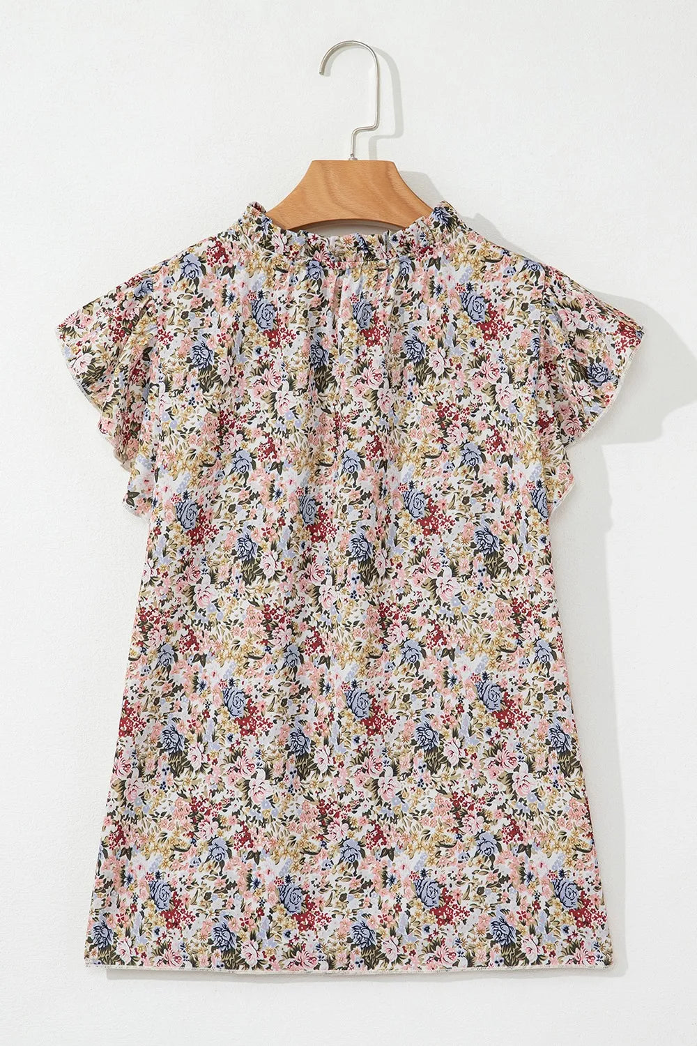 Blueberi B Women’s Floral Print Ruffle Cap Sleeve Blouse Polyester S-XL
