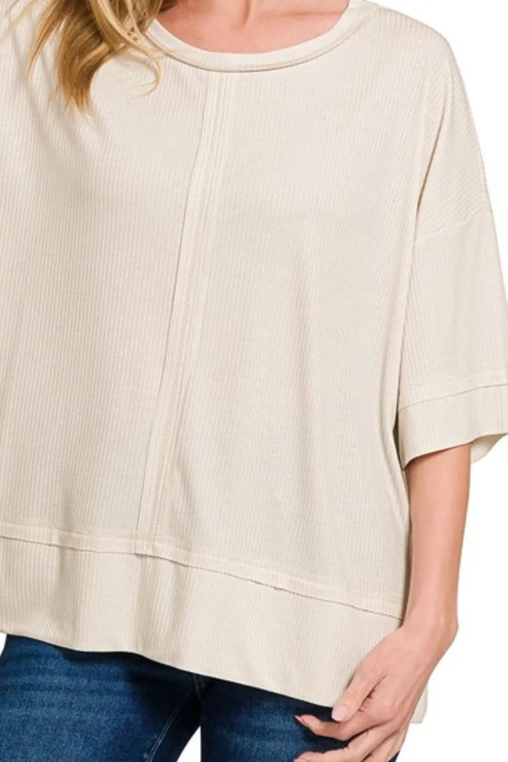 Zenana Women’s Ribbed Boat Neck 3/4 Sleeve Top Polyester Rayon Spandex Size S/M L/XL