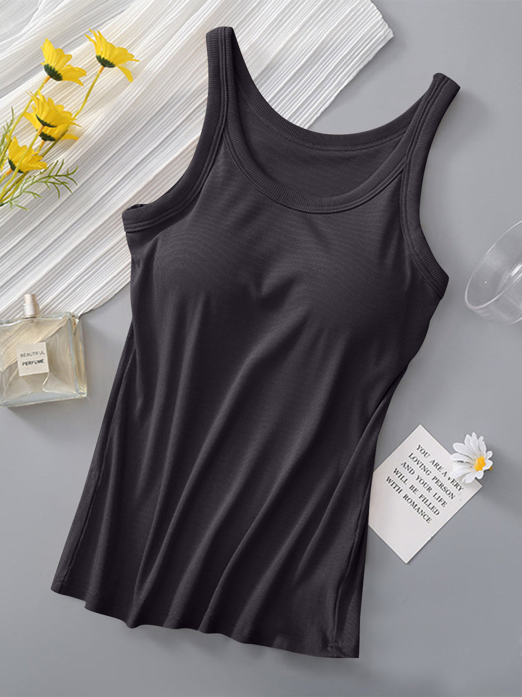 Blueberi B Women’s Round Neck Tank with Bra Viscose Spandex Size S-XL