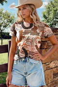 Blueberi B Women’s Western Horseshoe Printed Mesh Short Sleeve T Shirt Polyester Elastane S-XL