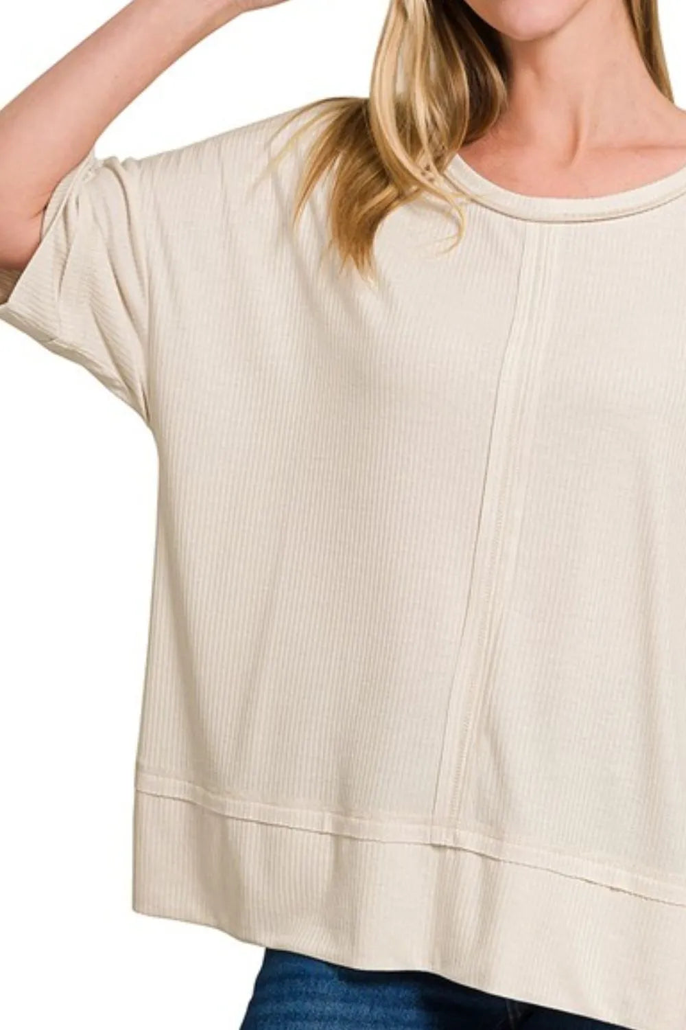 Zenana Women’s Ribbed Boat Neck 3/4 Sleeve Top Polyester Rayon Spandex Size S/M L/XL