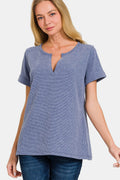 Zenana Women’s Notched Short Sleeve Waffle T-Shirt Polyester Cotton Spandex Size S-L