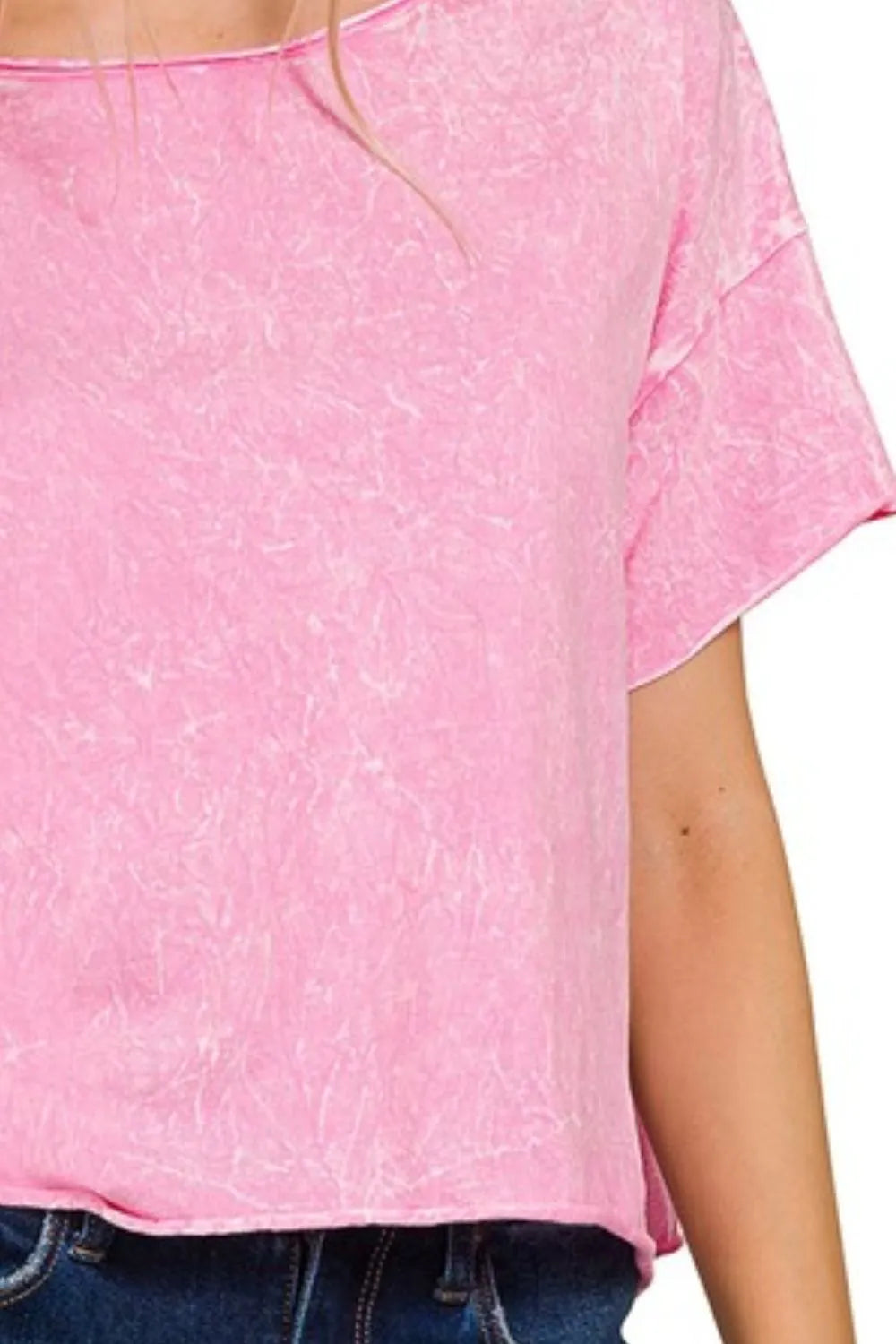 Zenana Women’s Washed Crew Neck Short Sleeve Crop Box Tee Cotton S/M L/XL