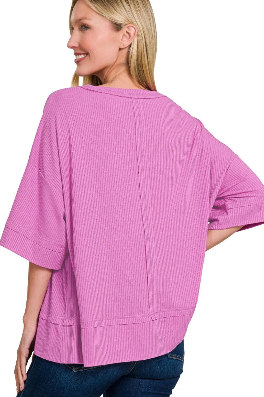 Zenana Women’s Ribbed Boat Neck 3/4 Sleeve Top Polyester Rayon Spandex Size S/M L/XL
