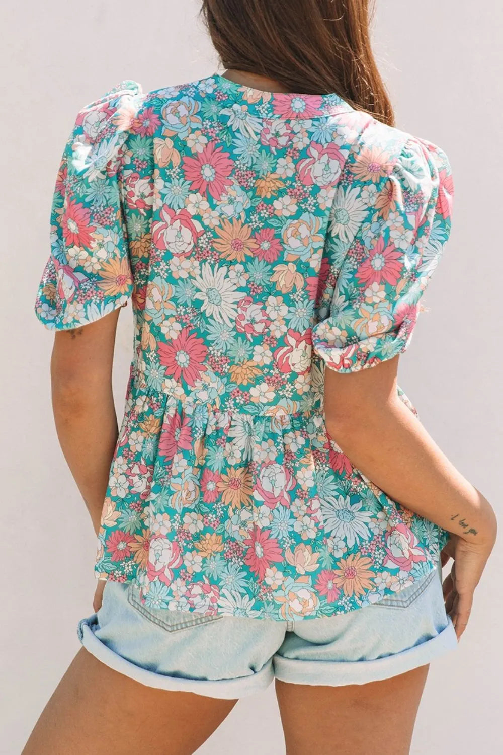 Blueberi B Women’s Multicolor Crochet V Neck Half Sleeve Boho Floral Blouse Polyester Size S-XL