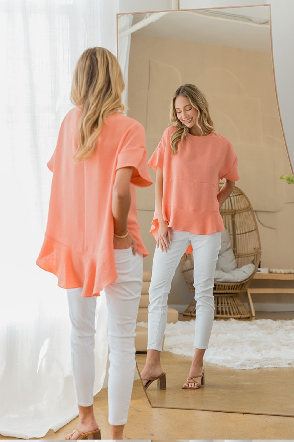 Sew In Love Women's Round Neck Ruffled Top Polyester Size S-L