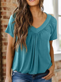 Blueberi B Women’s V-Neck Short Sleeve T-Shirt Polyester Viscose Elastane Size S-2XL