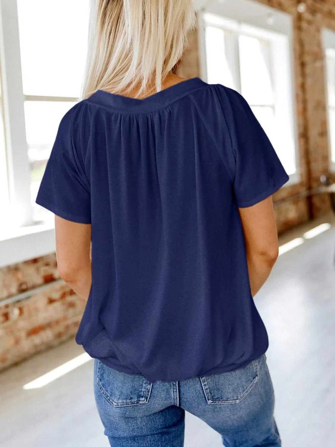 Blueberi B Women’s V-Neck Short Sleeve T-Shirt Polyester Viscose Elastane Size S-2XL