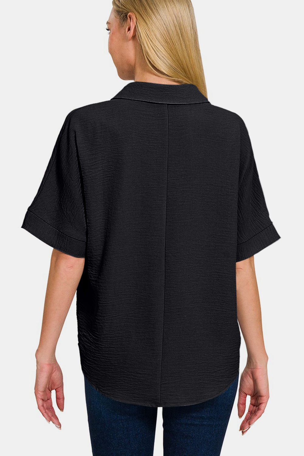 Zenana Women's Full Size Texture Collared Neck Short Sleeve Top Polyester Size S-3XL