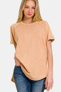 Zenana Women's Heathered Round Neck Short Sleeve Top Cotton Size S-XL