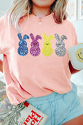Blueberi B Women’s Sequin Bunny Round Neck Short Sleeve T-Shirt Polyester Cotton Elastane Size S-2XL