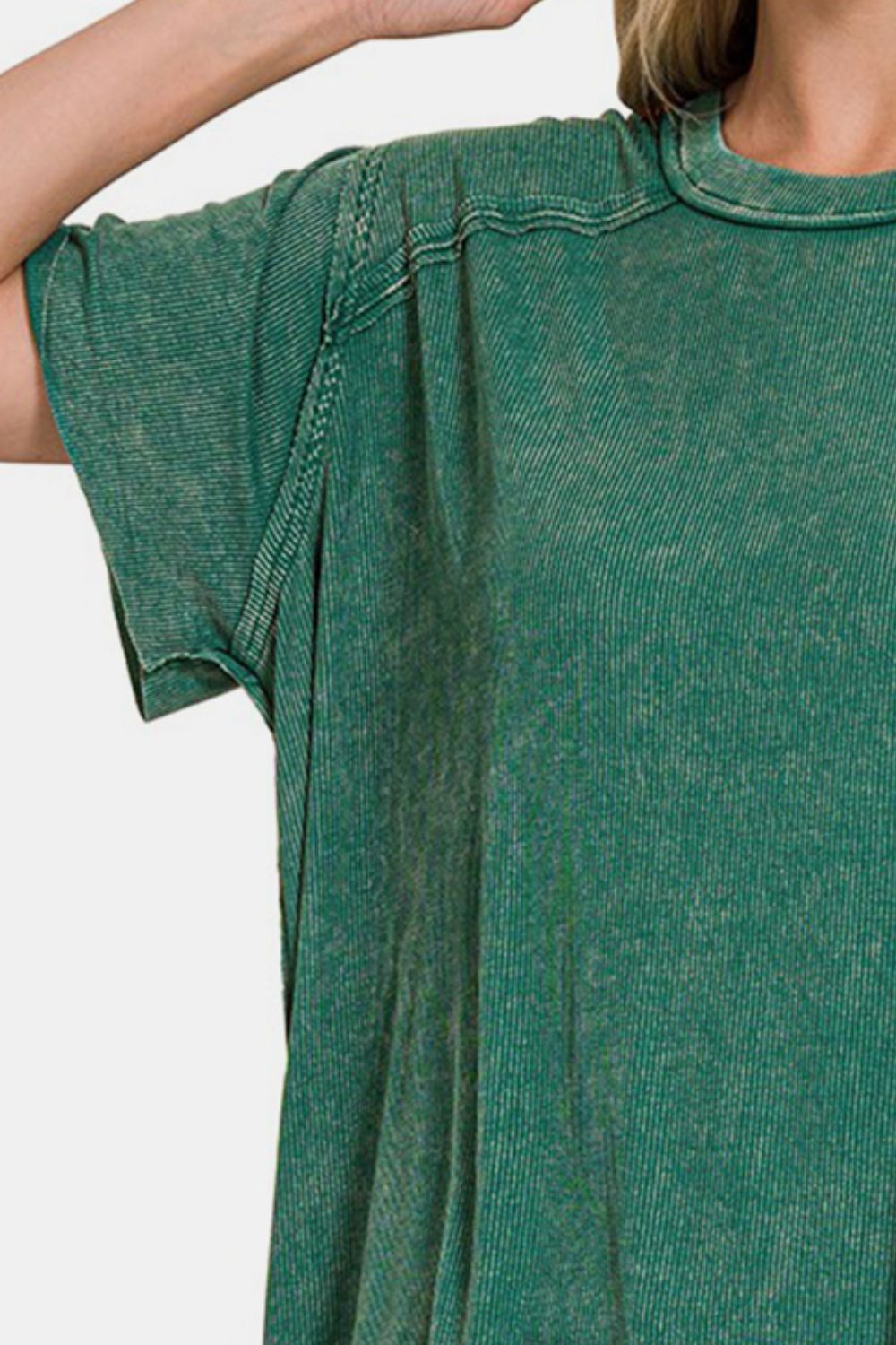 Zenana Women’s Washed Ribbed Short Sleeve Top Polyester Rayon Spandex Size S/M L/XL