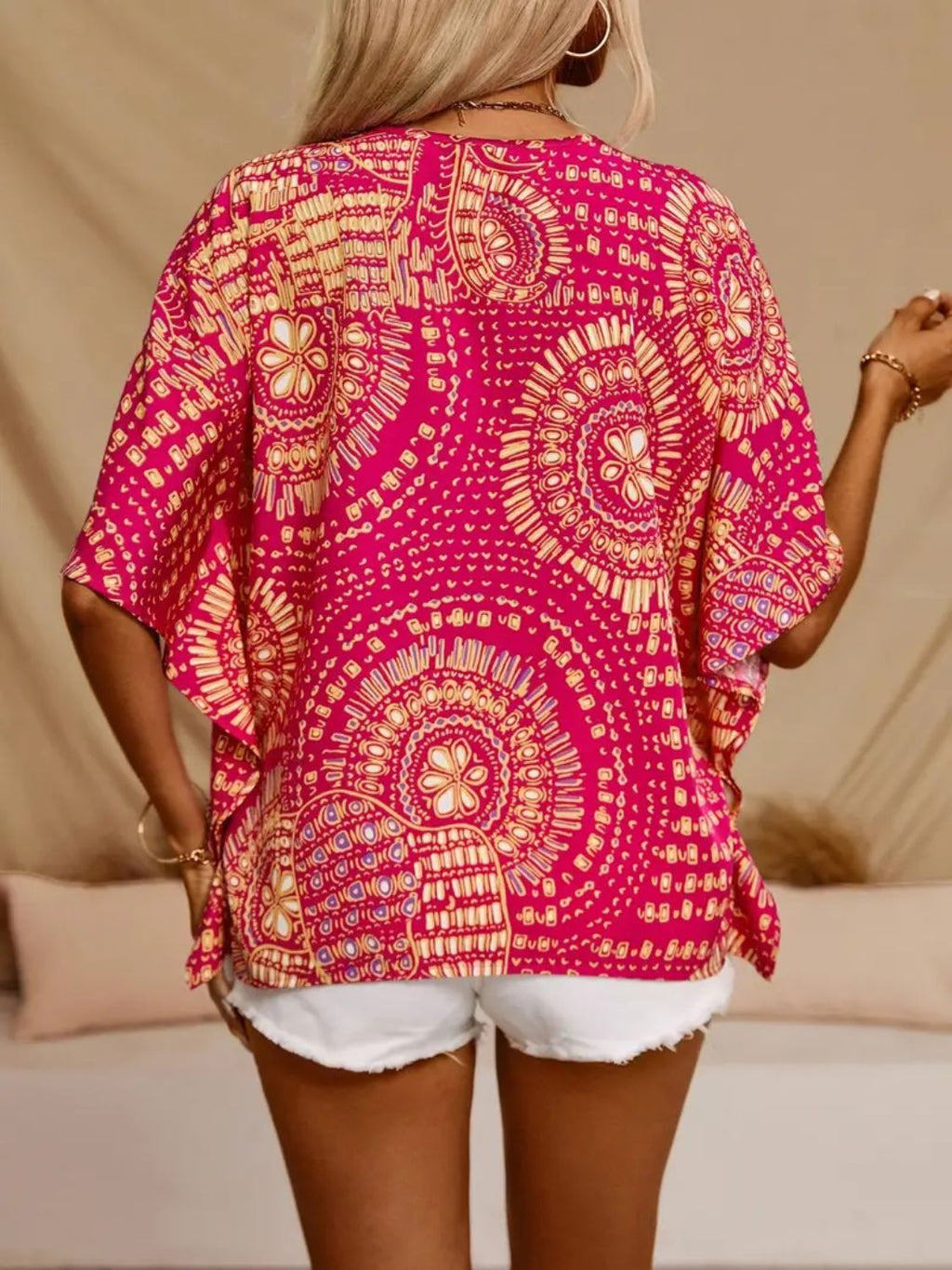 Blueberi B Women’s Printed V-Neck Half Sleeve Top Polyester Spandex S-2XL