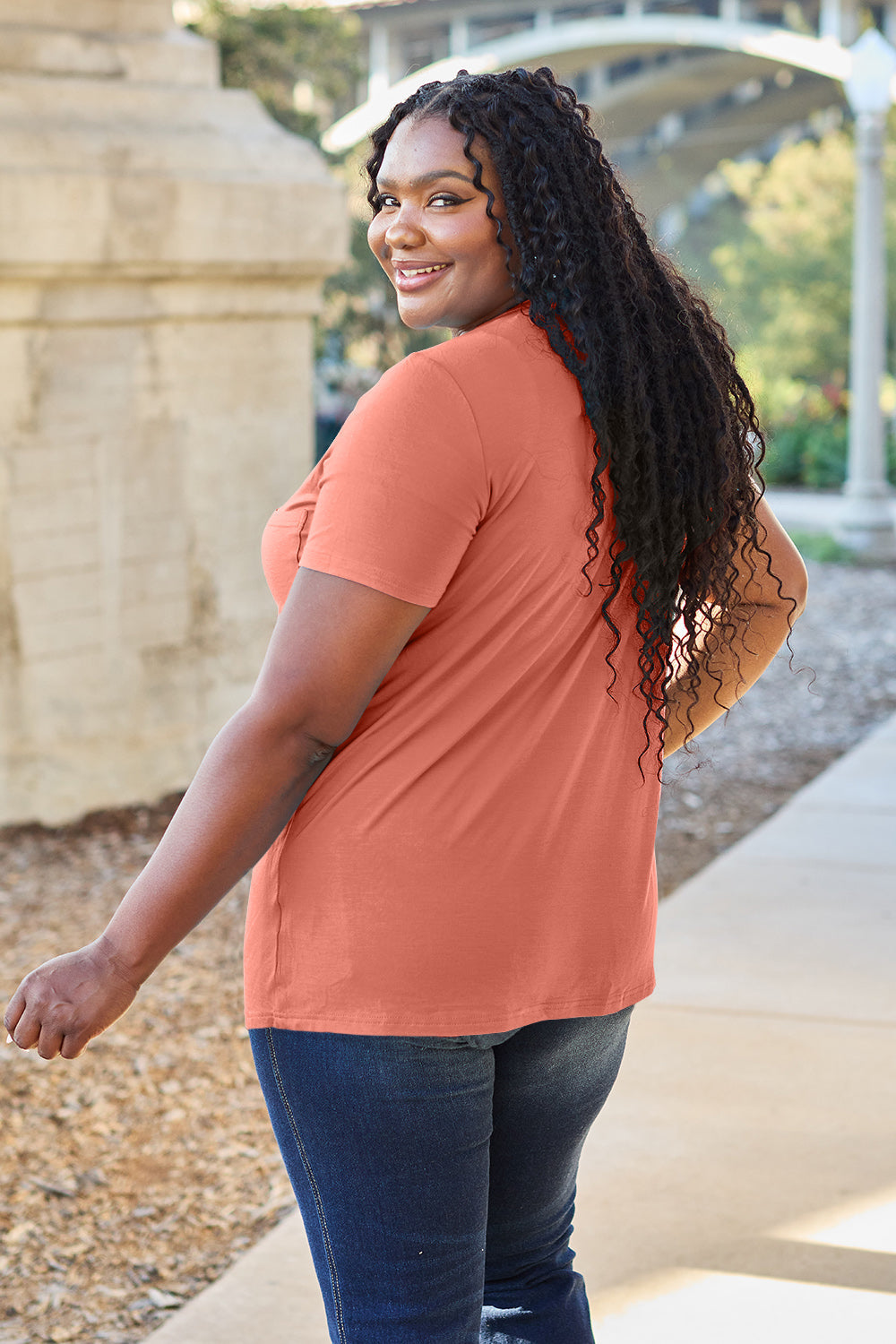 Basic Bae Women’s Bamboo Full Size  V-Neck Short Sleeve T-Shirt Bamboo Spandex Size S-3XL