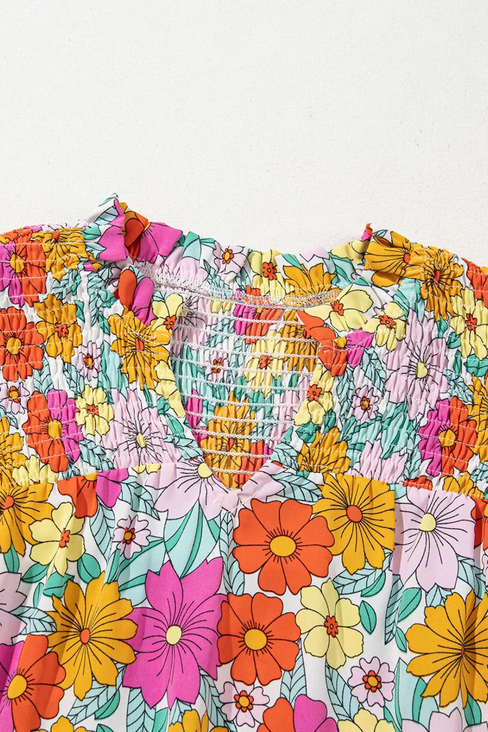 Blueberi B Women’s Floral Print Shirred Tiered Ruffled Sleeve Blouse Polyester Size S-XL
