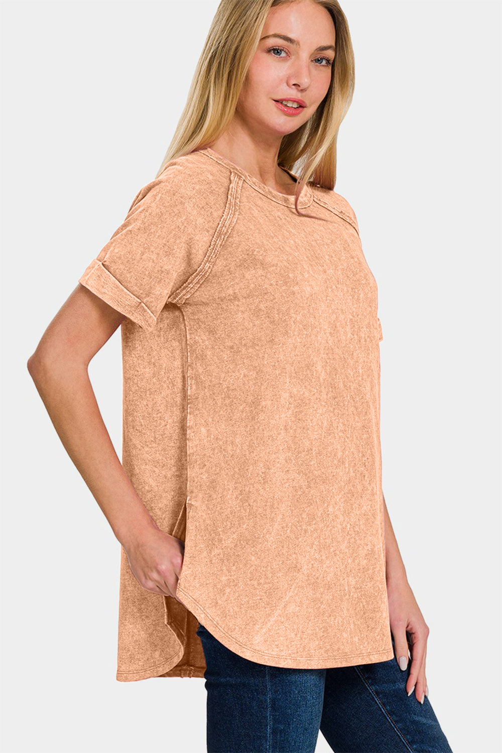Zenana Women's Heathered Round Neck Short Sleeve Top Cotton Size S-XL
