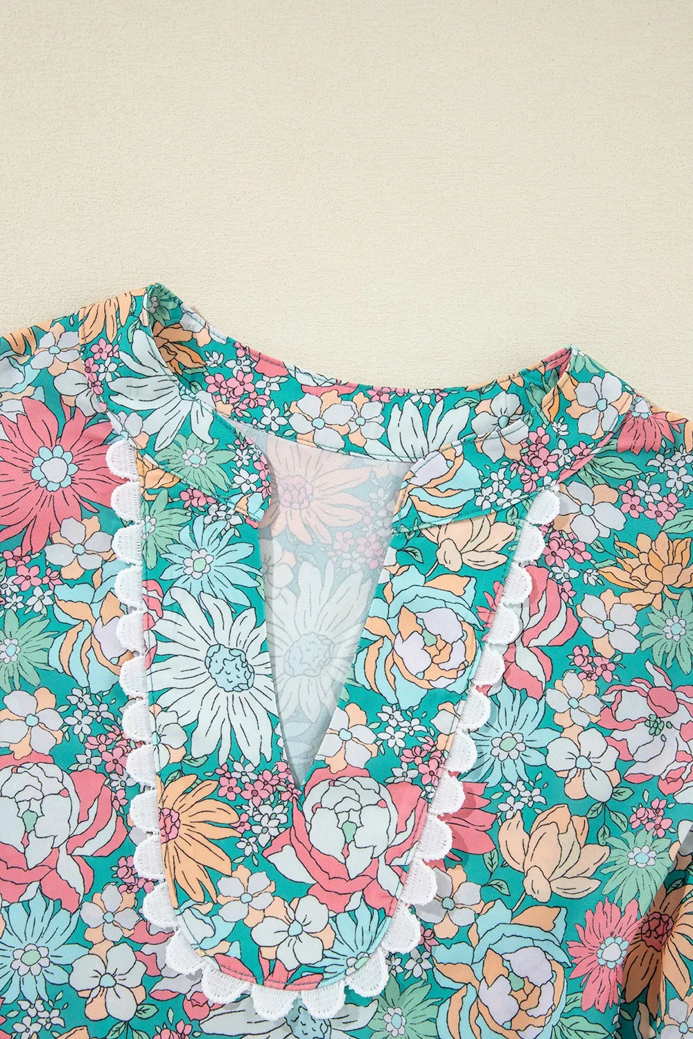 Blueberi B Women’s Multicolor Crochet V Neck Half Sleeve Boho Floral Blouse Polyester Size S-XL