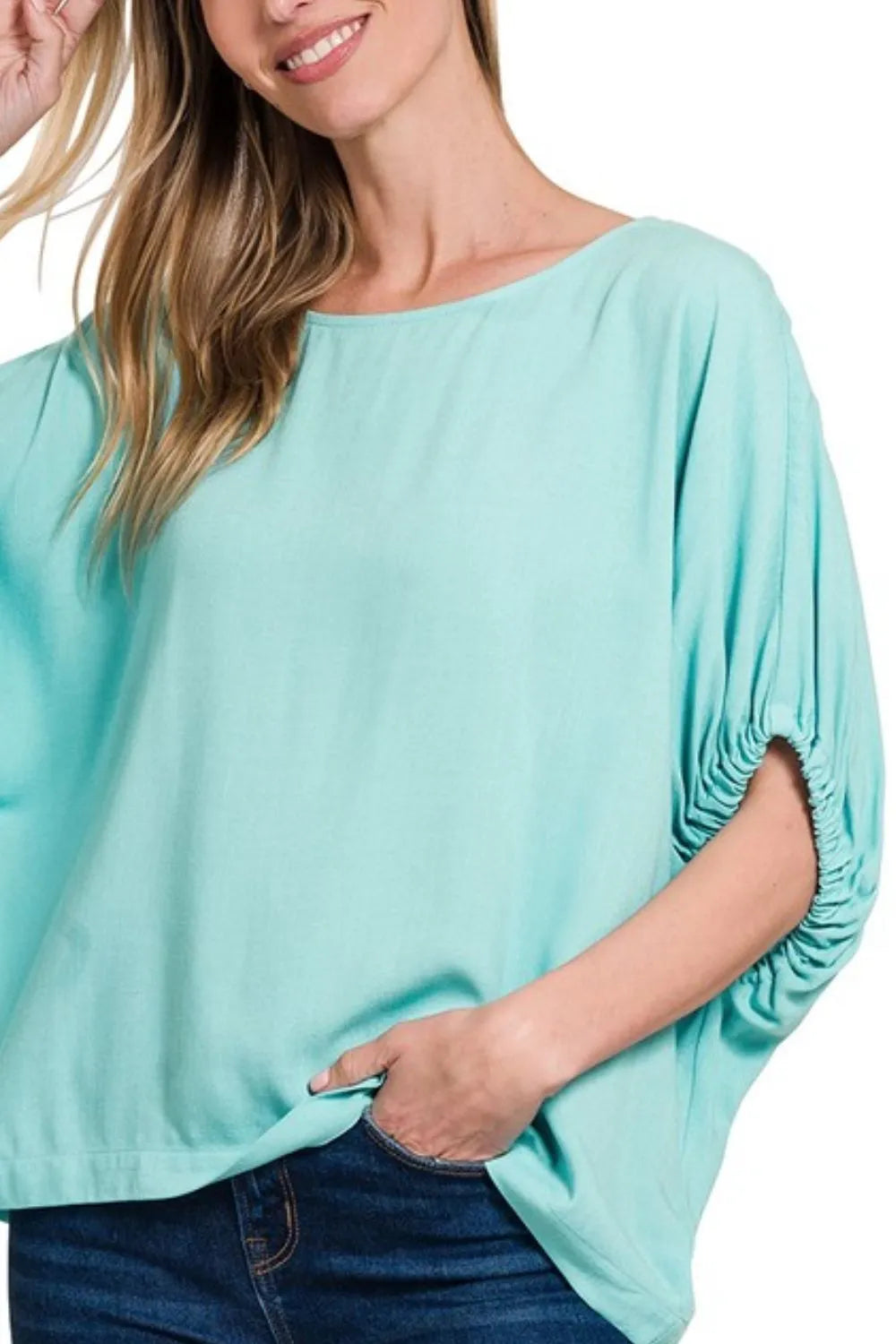 Zenana Women’s Woven Oversized 3/4 Sleeve Boxy Top Rayon Size S-XL