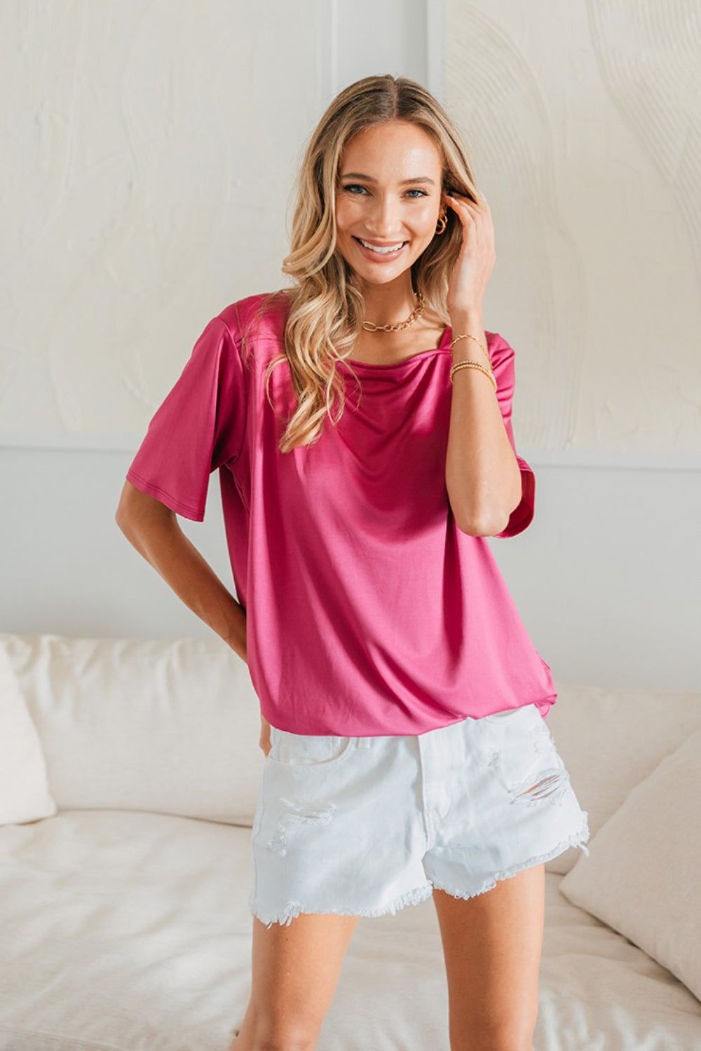Sew In Love Women's  Full Size Square Neck Short Sleeve Top Polyester Spandex Size S-3XL