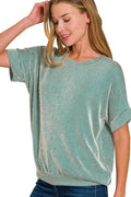 Zenana Women’s Corded Rib Short Sleeve T-Shirt Rayon Polyester Spandex Size S-L