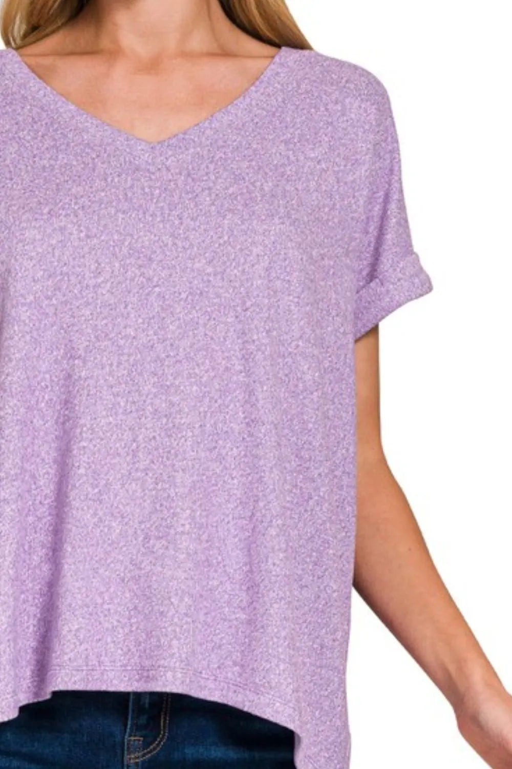 Zenana Women’s Soft Melange Hacci V-neck Tee Polyester Spandex Size S-L