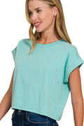 Zenana Women’s Short Rolled Sleeve Crop T-Shirt Cotton Size S-L