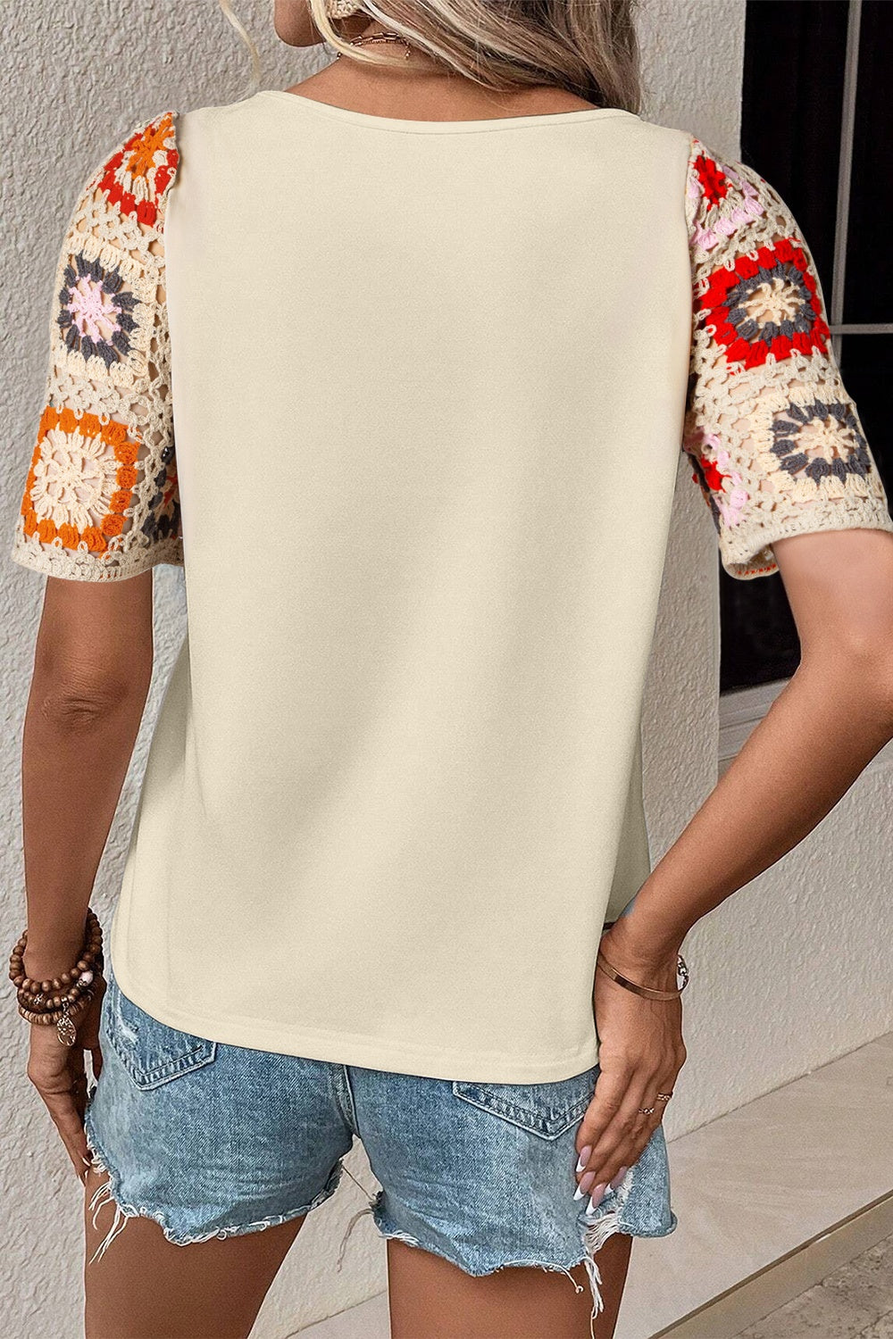 Blueberi B Women's Geometric Round Neck Short Sleeve Blouse Polyester Elastane Size S-XL
