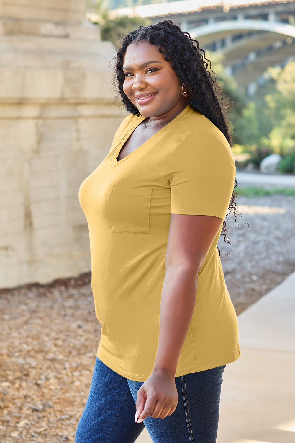 Basic Bae Women’s Bamboo Full Size  V-Neck Short Sleeve T-Shirt Bamboo Spandex Size S-3XL