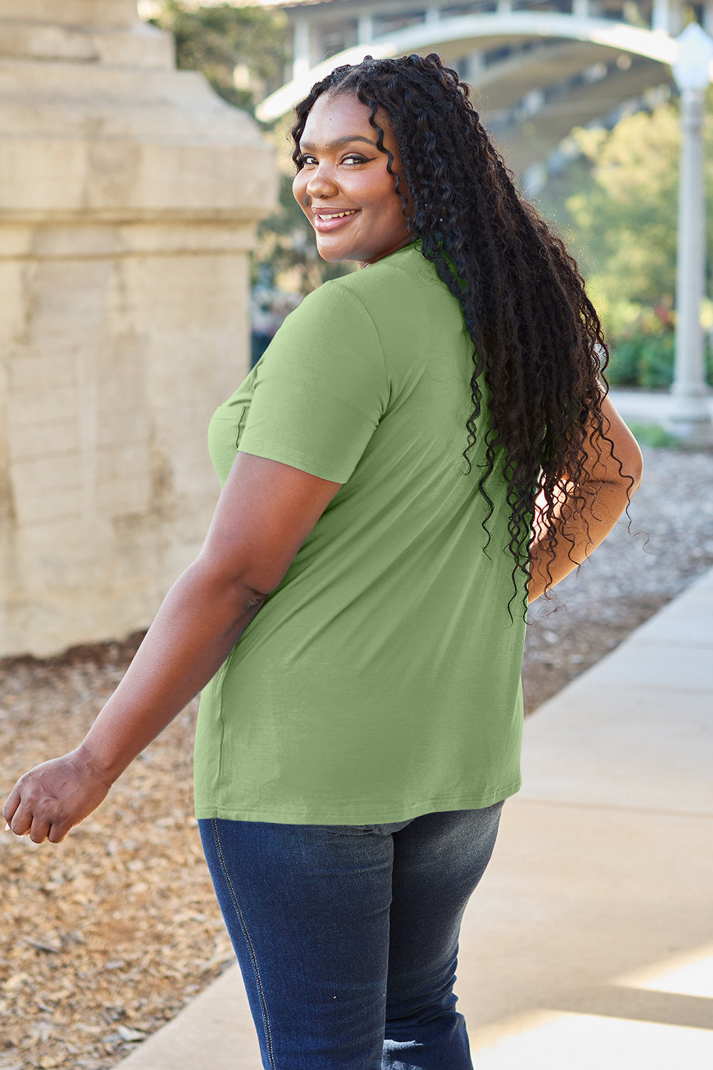 Basic Bae Women’s Bamboo Full Size  V-Neck Short Sleeve T-Shirt Bamboo Spandex Size S-3XL