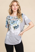 BOMBOM Women’s Floral Round Neck Short Sleeve T-Shirt Polyester Spandex S-XL
