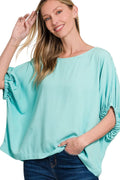 Zenana Women’s Woven Oversized 3/4 Sleeve Boxy Top Rayon Size S-XL