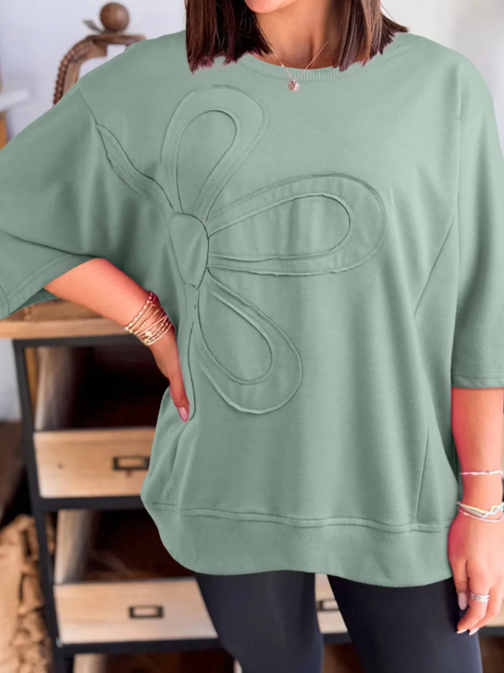 Blueberi B Women’s Round Neck Oversized Short Sleeve T-Shirt Polyester Cotton Elastane Size S-XL