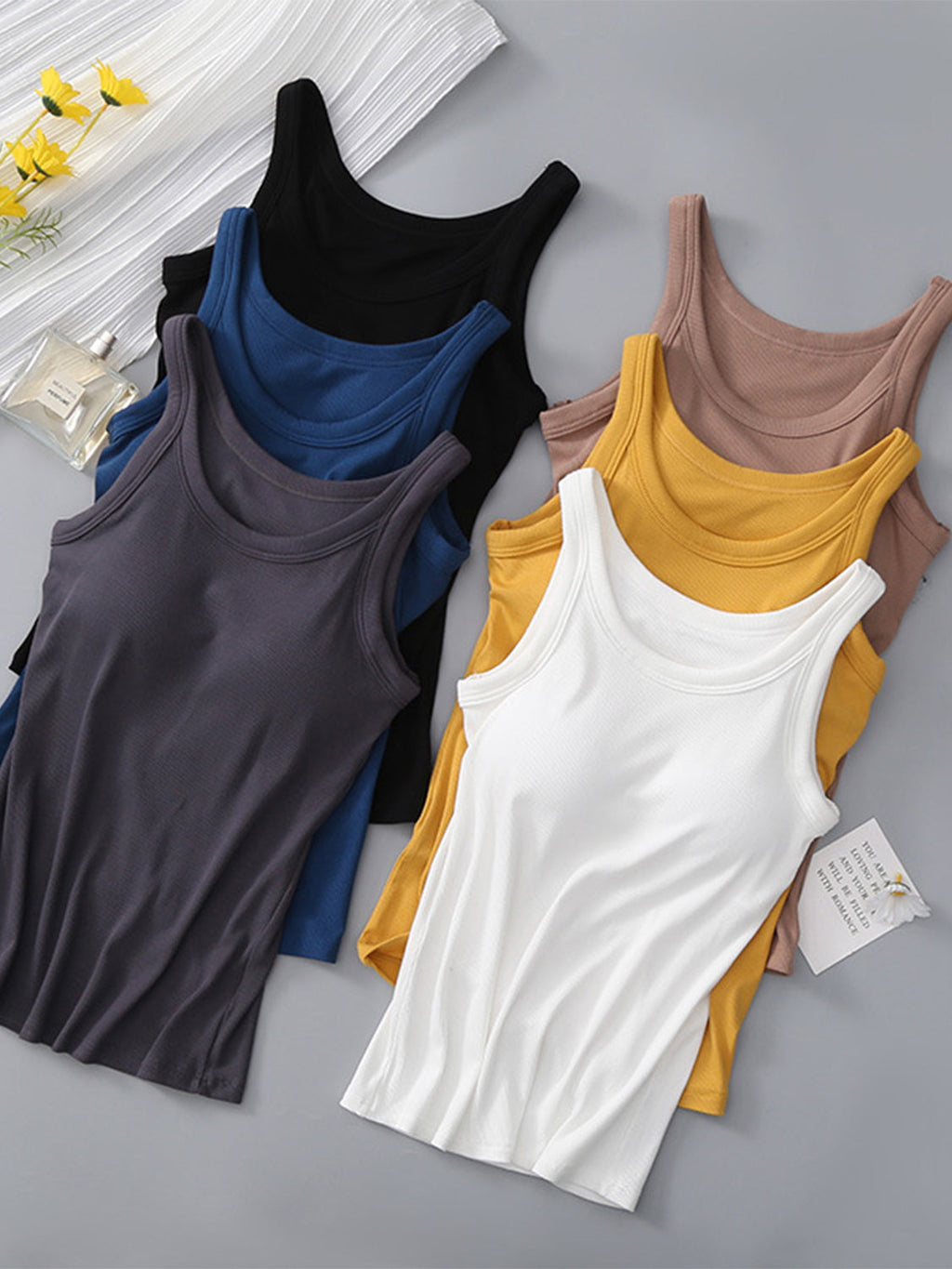 Blueberi B Women’s Round Neck Tank with Bra Viscose Spandex Size S-XL