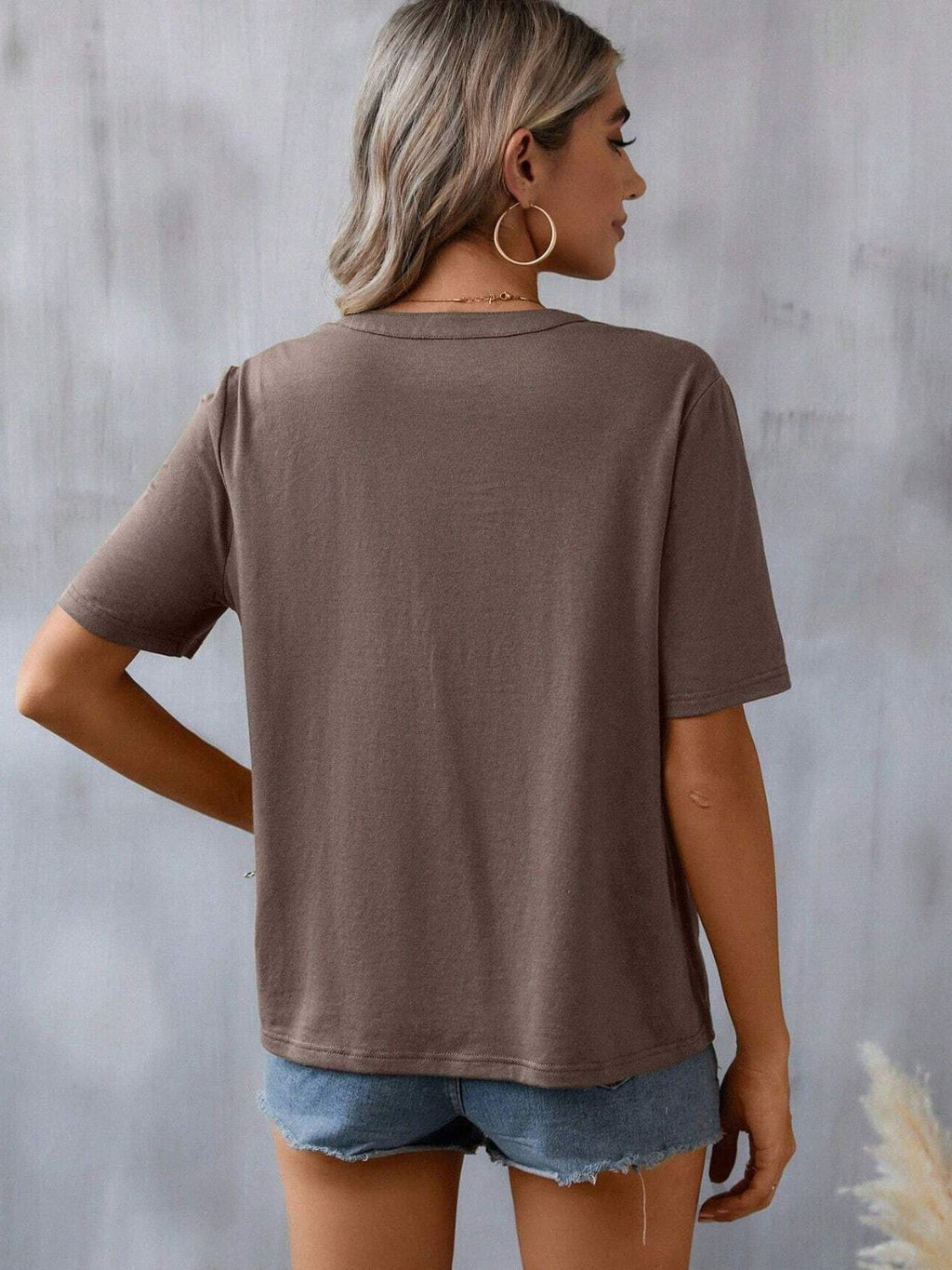 Blueberi B Women's Embroidered Notched Short Sleeve T-Shirt Polyester Elastane Size S-2XL