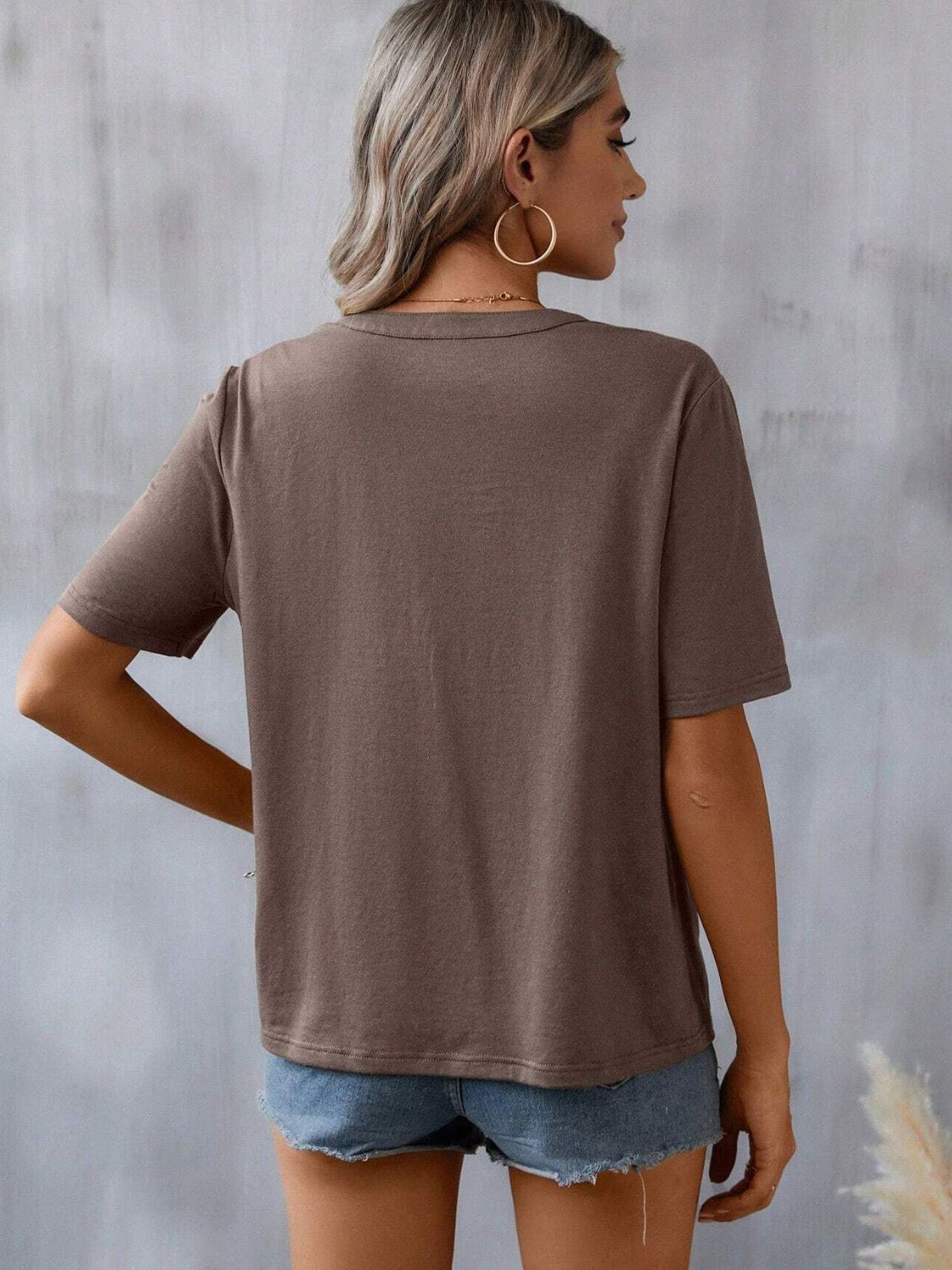 Blueberi B Women's Embroidered Notched Short Sleeve T-Shirt Polyester Elastane Size S-2XL