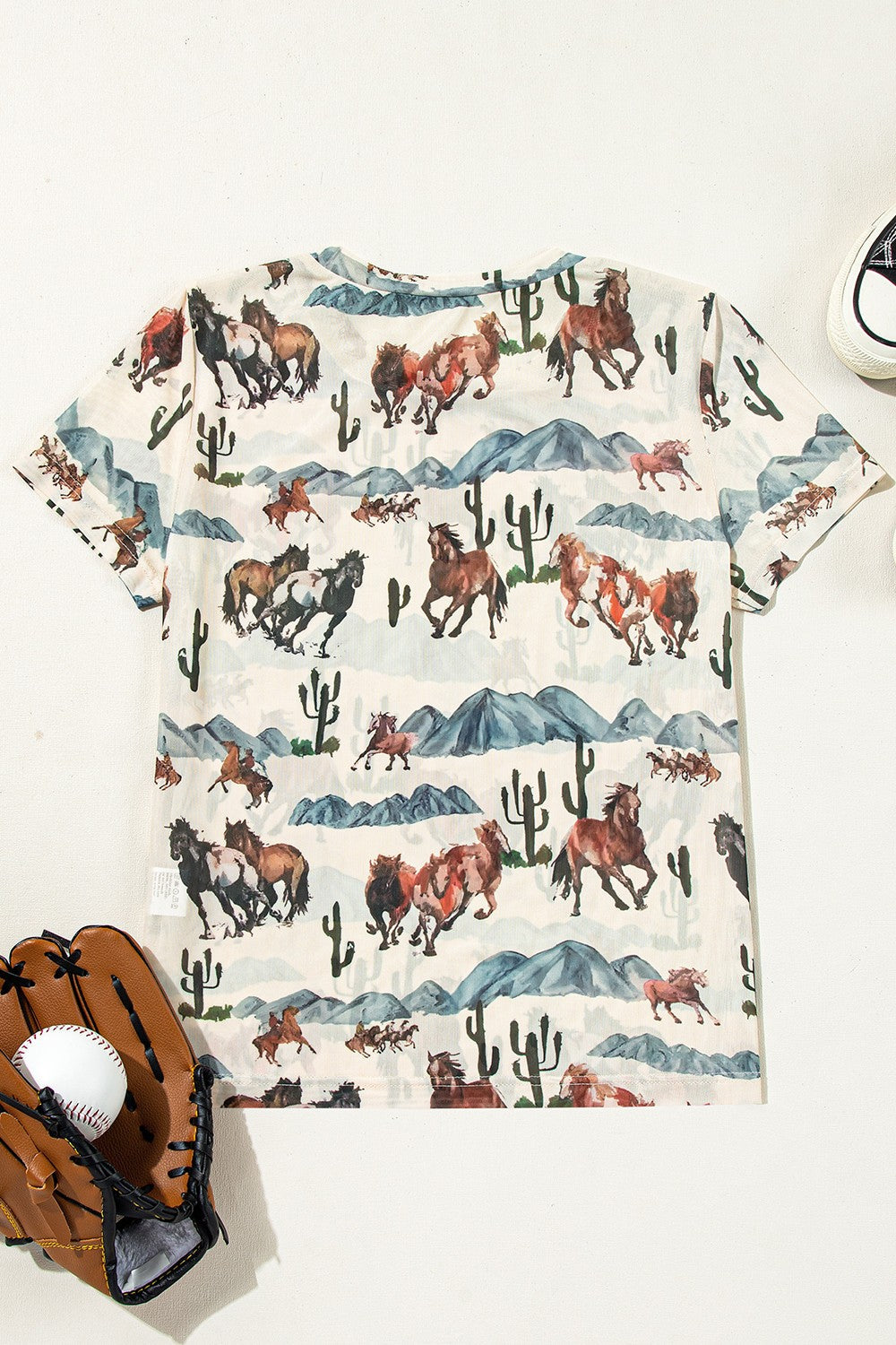 Blueberi B Women’s Western Fashion Mustang River Printed Mesh T Shirt Polyester Elastane Size S-XL