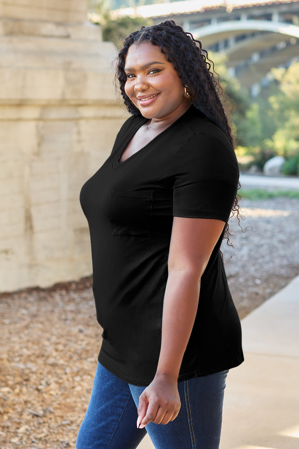 Basic Bae Women’s Bamboo Full Size  V-Neck Short Sleeve T-Shirt Bamboo Spandex Size S-3XL