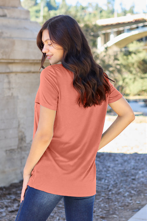 Basic Bae Women’s Bamboo Full Size  V-Neck Short Sleeve T-Shirt Bamboo Spandex Size S-3XL