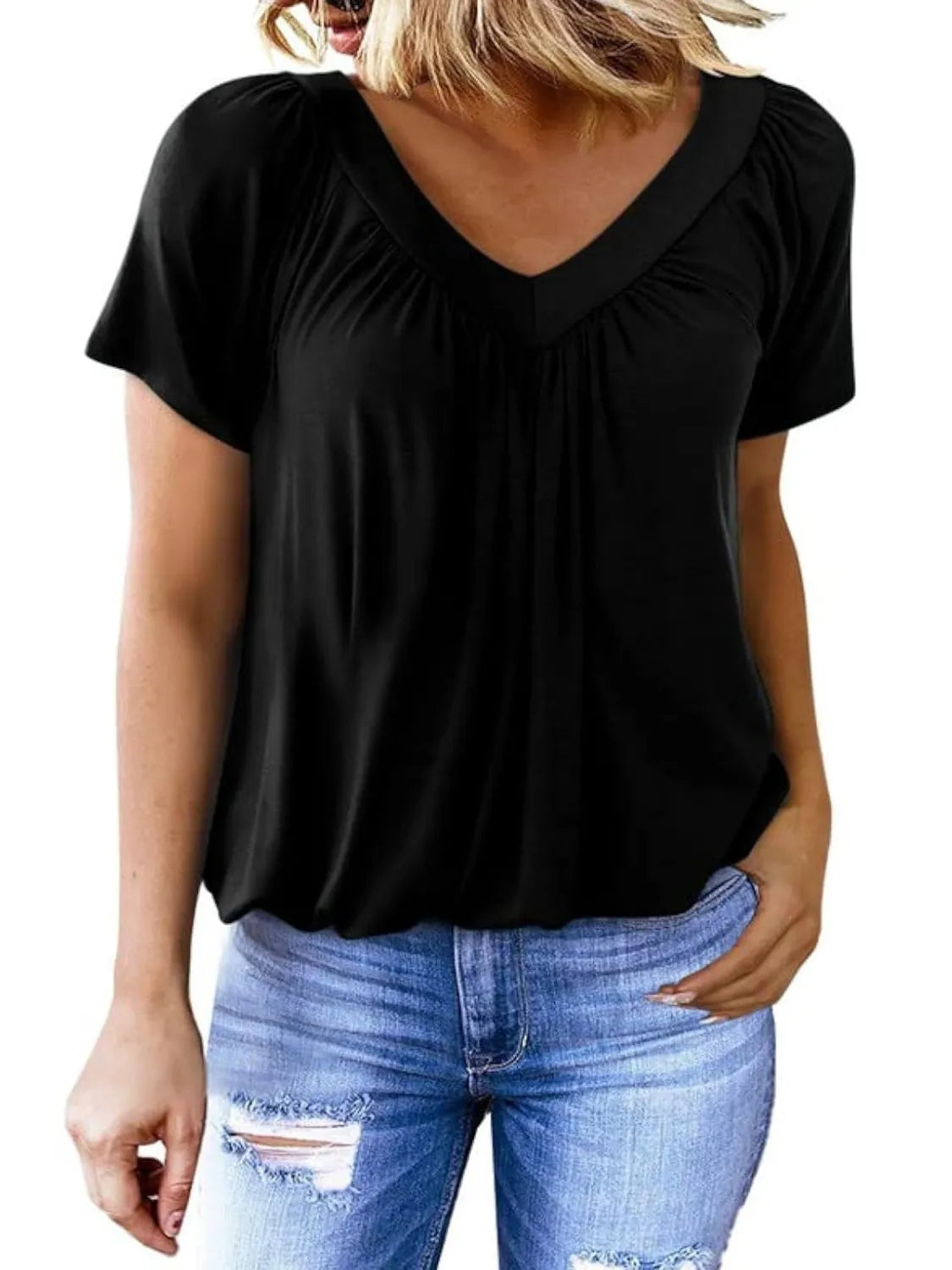 Blueberi B Women’s V-Neck Short Sleeve T-Shirt Polyester Viscose Elastane Size S-2XL