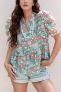 Blueberi B Women’s Multicolor Crochet V Neck Half Sleeve Boho Floral Blouse Polyester Size S-XL