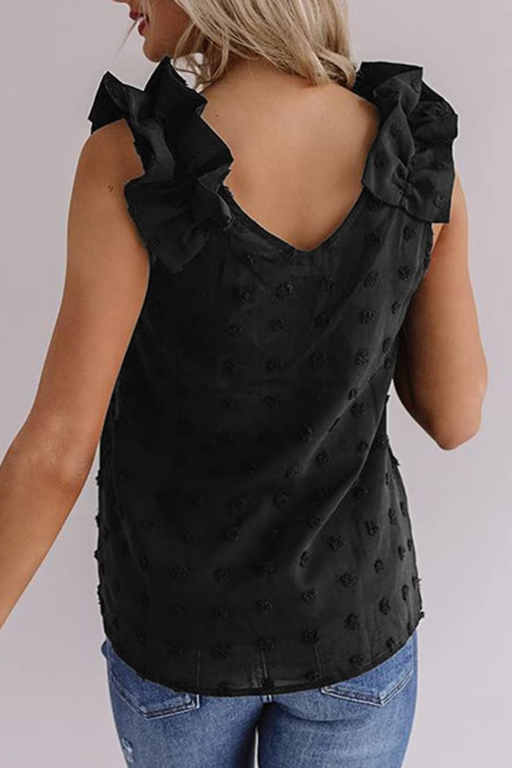 Blueberi B Women's  Full Size Swiss Dot V-Neck Tank Polyester Size S-3XL