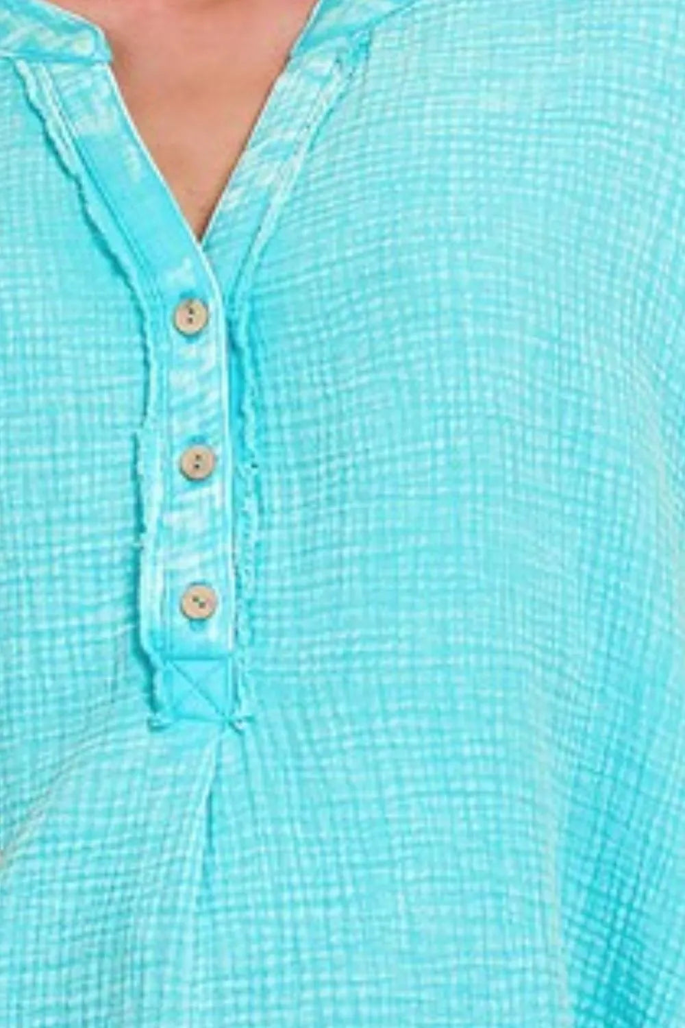 Zenana Women’s Short Sleeve Washed Double Gauze 3/4 Button Henley Neck Shirt Cotton S/M L/XL