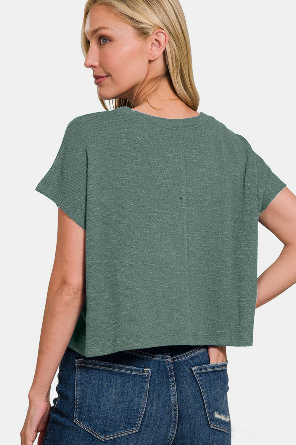 Zenana Women's  Round Neck Short Sleeve Crop T-Shirt Polyester Rayon Spandex Size S-XL