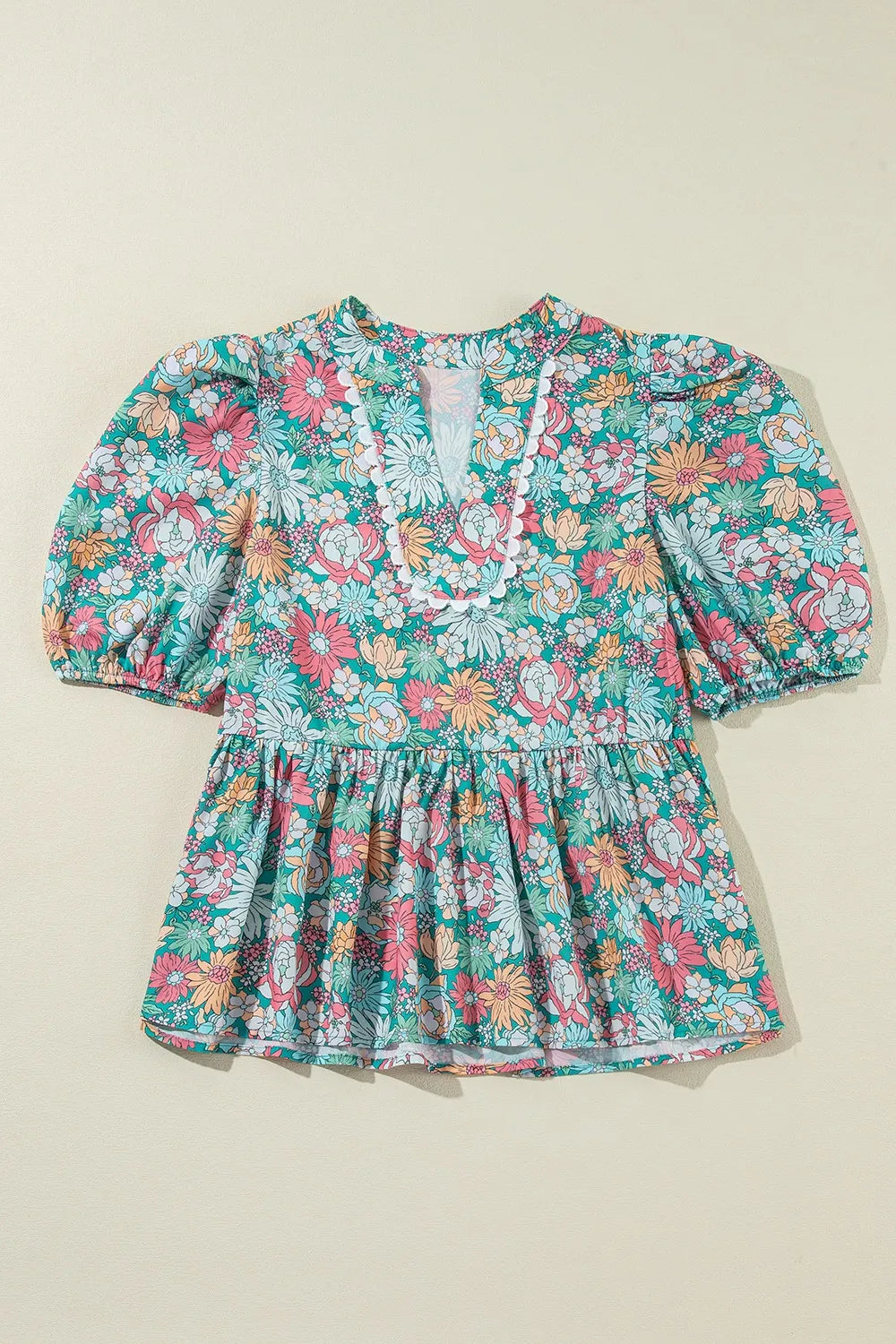 Blueberi B Women’s Multicolor Crochet V Neck Half Sleeve Boho Floral Blouse Polyester Size S-XL