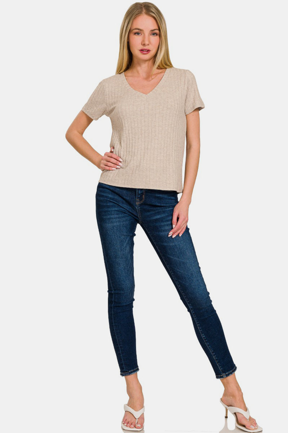 Zenana Women's  Ribbed Short Sleeve T-Shirt Rayon Polyester Nylon Size S-XL
