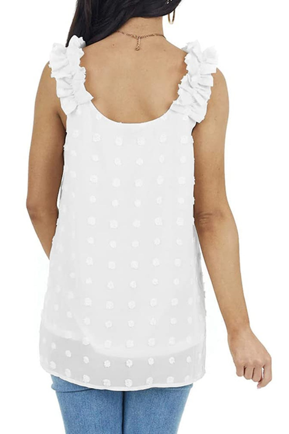 Blueberi B Women's  Full Size Swiss Dot V-Neck Tank Polyester Size S-3XL