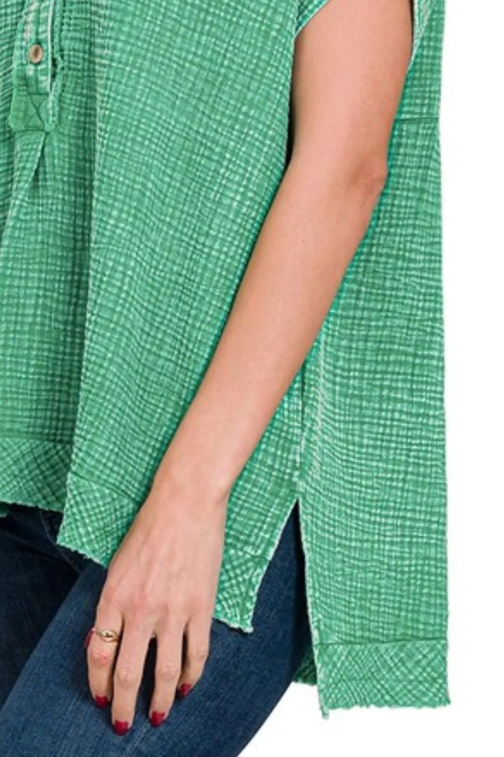 Zenana Women’s Washed Double Gauze 3/4 Button Henley Neck Short Sleeve Shirt Cotton Size S/M L/XL