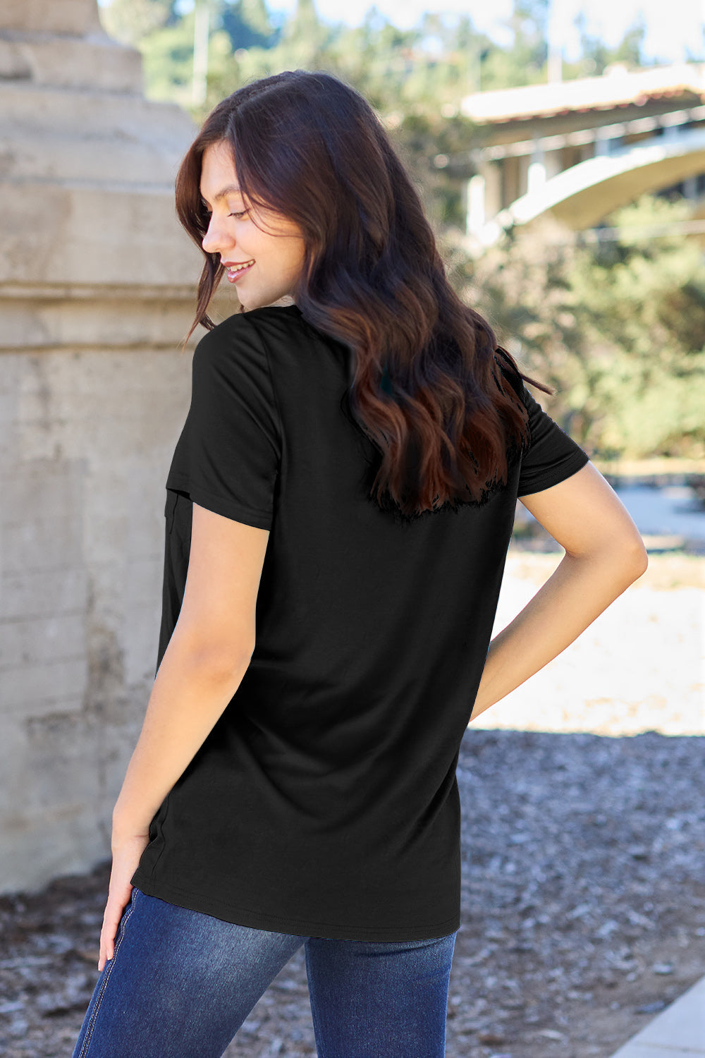 Basic Bae Women’s Bamboo Full Size  V-Neck Short Sleeve T-Shirt Bamboo Spandex Size S-3XL