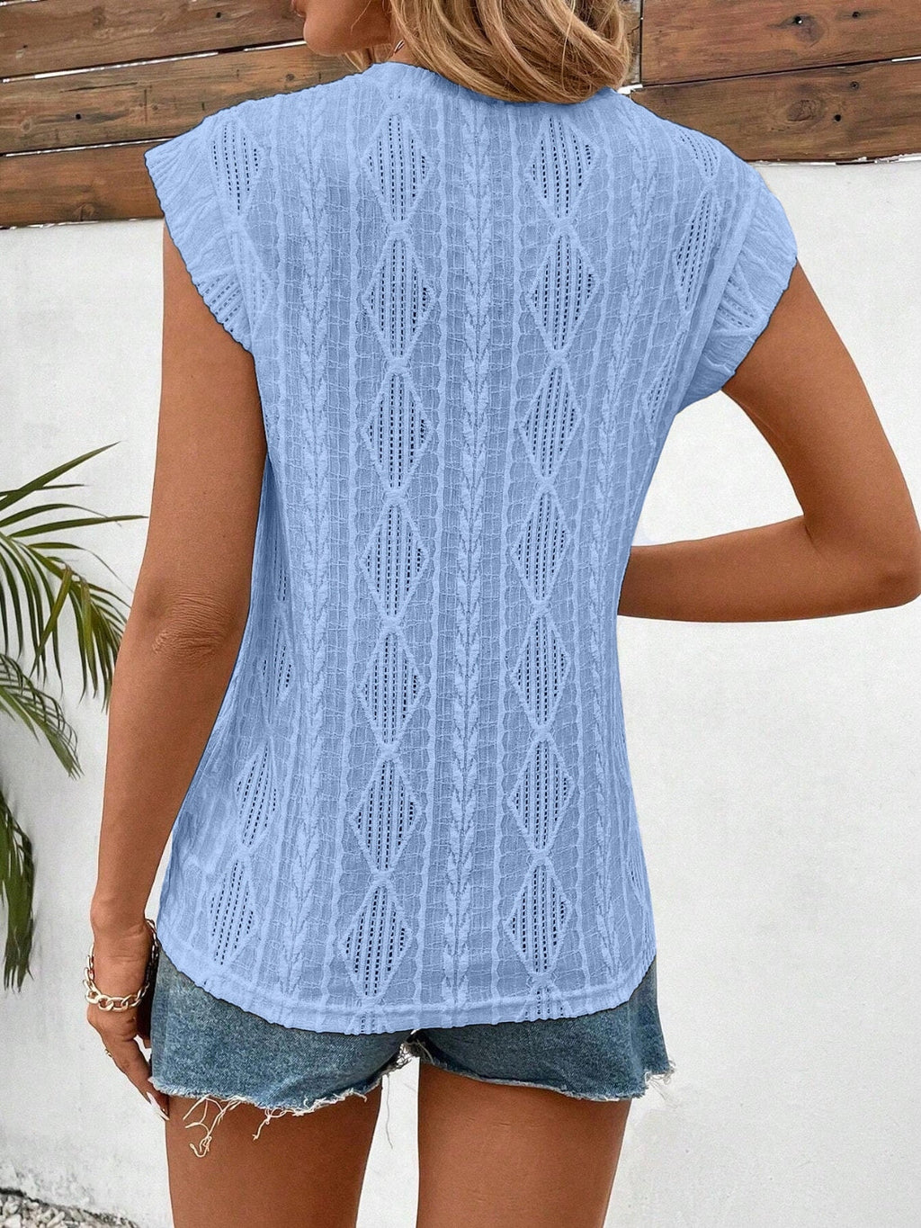 Blueberi B Women’s Eyelet Round Neck Cap Sleeve Top Polyester Elastane Size S-2XL