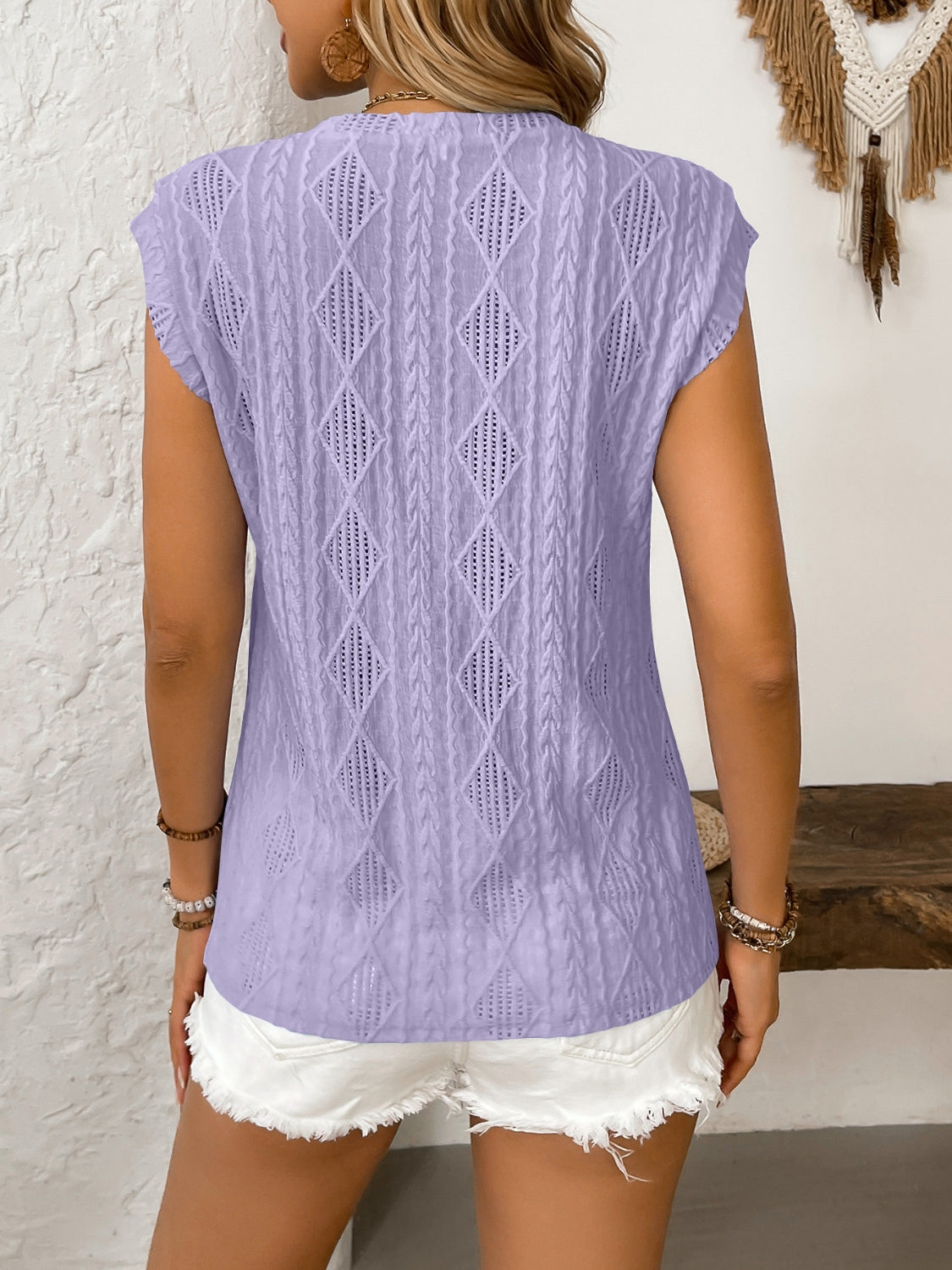 Blueberi B Women’s Eyelet Round Neck Cap Sleeve Top Polyester Elastane Size S-2XL
